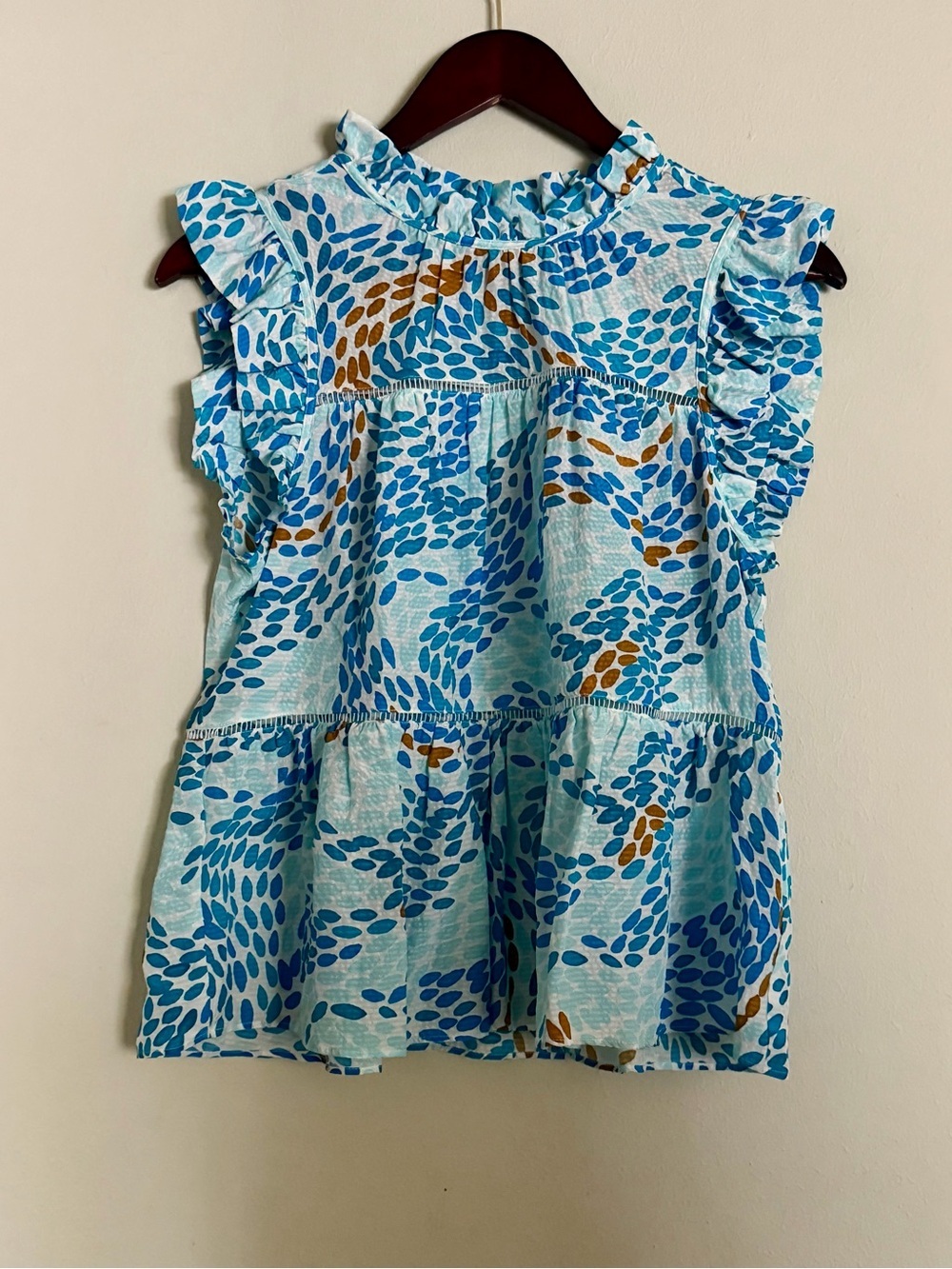 Marie Oliver | Tia Tiered Silk Blouse Blue Floral Ruffle | XS - Picture 4 of 14